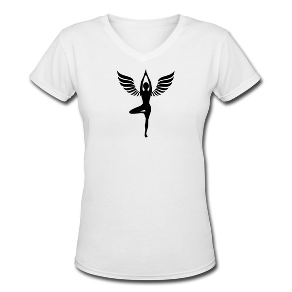 Good Vibes Clothing- "ANGEL POSE" Women's V-Neck T-Shirt - white