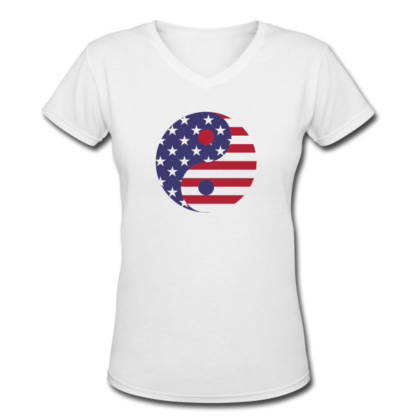 Good Vibes Clothing- "AMERI YIN YANG" Women's V-Neck T-Shirt - white