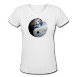 Good Vibes Clothing- "EARTH YIN/YANG" Women's V-Neck T-Shirt - white
