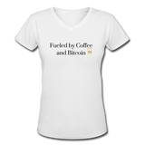 Coffee Gifts- "COFFEE AND BITCOIN" Women's V-Neck T-Shirt - white