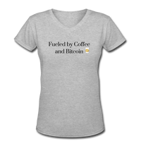 Coffee Gifts- "COFFEE AND BITCOIN" Women's V-Neck T-Shirt - gray