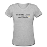Coffee Gifts- "COFFEE AND BITCOIN" Women's V-Neck T-Shirt - gray