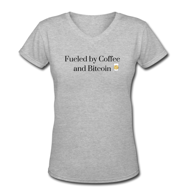 Coffee Gifts- "COFFEE AND BITCOIN" Women's V-Neck T-Shirt - gray
