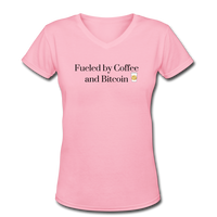 Coffee Gifts- "COFFEE AND BITCOIN" Women's V-Neck T-Shirt - pink