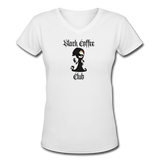 Coffee Gifts- "BLACK COFFEE CLUB SKELETON" Women's V-Neck T-Shirt - white