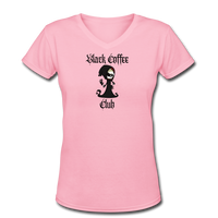 Coffee Gifts- "BLACK COFFEE CLUB SKELETON" Women's V-Neck T-Shirt - pink