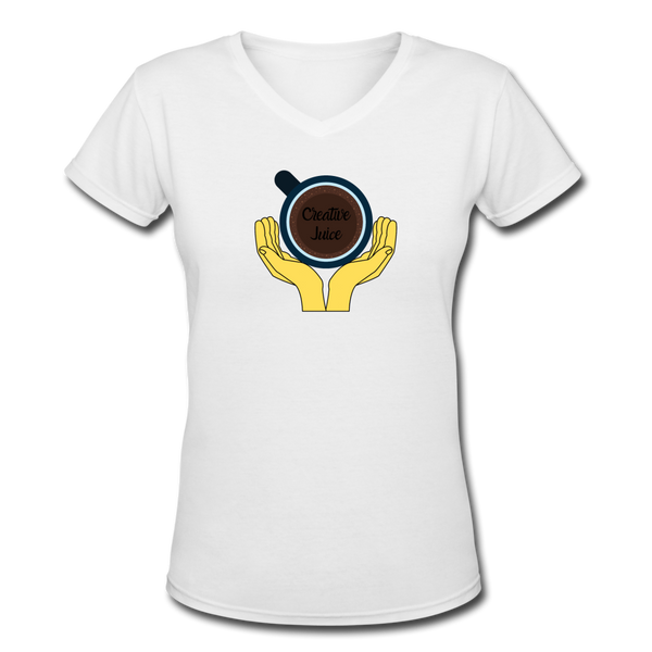 Coffee gifts- "CREATIVE JUICE CUP" Women's V-Neck T-Shirt - white