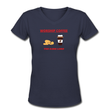 Coffee gifts- "COFFEE THE DARK LORD" Women's V-Neck T-Shirt - navy