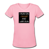 Coffee gifts- "COFFEE AND SARCASM" Women's V-Neck T-Shirt - pink