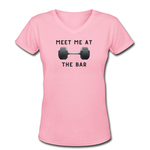 Gym shirts- "MEET ME" Women's V-Neck T-Shirt - pink