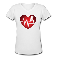 Gym Shirts- "CARDIO COUPLE" Women's V-Neck T-Shirt - white