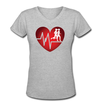 Gym Shirts- "CARDIO COUPLE" Women's V-Neck T-Shirt - gray