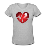 Gym Shirts- "CARDIO COUPLE" Women's V-Neck T-Shirt - gray