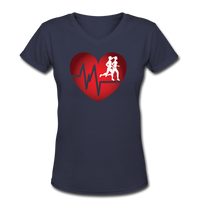 Gym Shirts- "CARDIO COUPLE" Women's V-Neck T-Shirt - navy