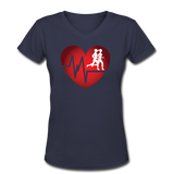 Gym Shirts- "CARDIO COUPLE" Women's V-Neck T-Shirt - navy