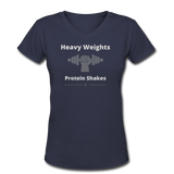 Gym Shirts- "HEAVY WEIGHTS/SHAKES" Women's V-Neck T-Shirt - navy