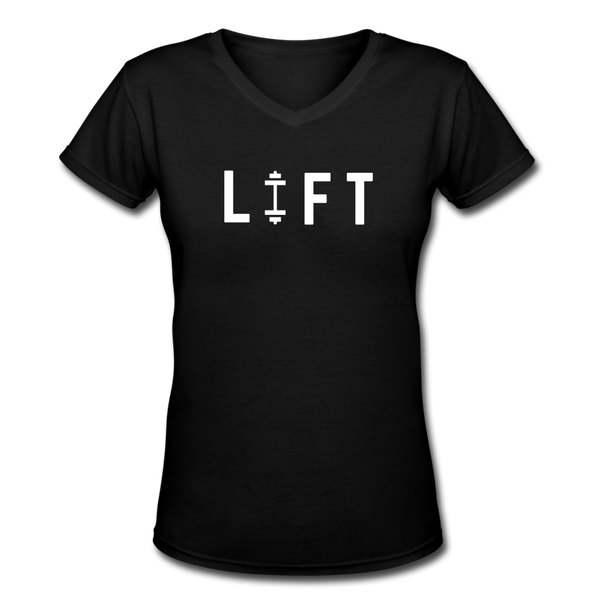 Gym Shirts- "I LIFT" Women's V-Neck T-Shirt - black