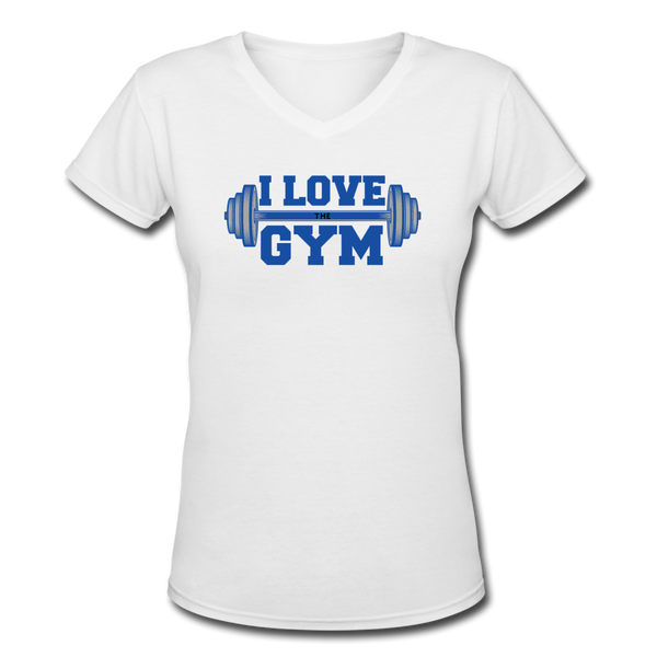 Gym Shirts- "I LOVE THE GYM" Women's V-Neck T-Shirt - white