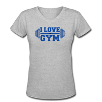 Gym Shirts- "I LOVE THE GYM" Women's V-Neck T-Shirt - gray