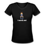 Gym shirts- "I WORKOUT SHIRT"  Women's V-Neck T-Shirt - black