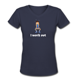 Gym shirts- "I WORKOUT SHIRT"  Women's V-Neck T-Shirt - navy