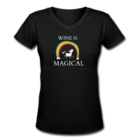 Beer shirts- "WINE IS MAGICAL"  Women's V-Neck T-Shirt - black