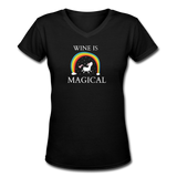 Beer shirts- "WINE IS MAGICAL"  Women's V-Neck T-Shirt - black