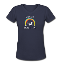 Beer shirts- "WINE IS MAGICAL"  Women's V-Neck T-Shirt - navy