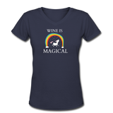 Beer shirts- "WINE IS MAGICAL"  Women's V-Neck T-Shirt - navy