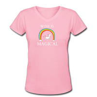 Beer shirts- "WINE IS MAGICAL"  Women's V-Neck T-Shirt - pink