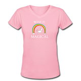 Beer shirts- "WINE IS MAGICAL"  Women's V-Neck T-Shirt - pink