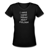 Beer shirts- "MIXED DRINKS ABOUT FEELINGS" Women's V-Neck T-Shirt - black