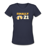 Beer shirts- "FINALLY 21" Women's V-Neck T-Shirt - navy