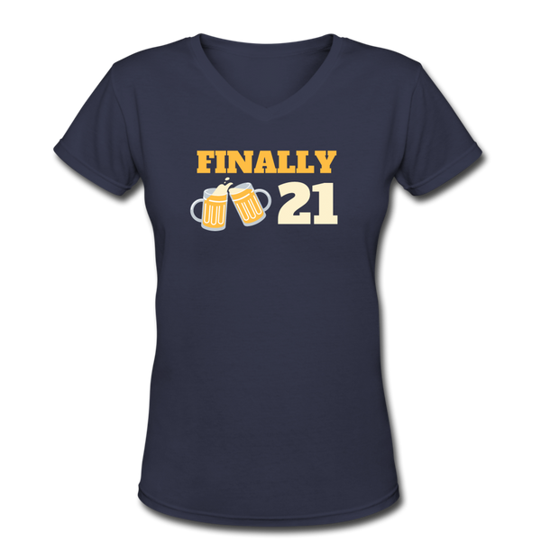 Beer shirts- "FINALLY 21" Women's V-Neck T-Shirt - navy