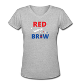 Beer shirts- "RED WHITE AND BREW" Women's V-Neck T-Shirt - gray