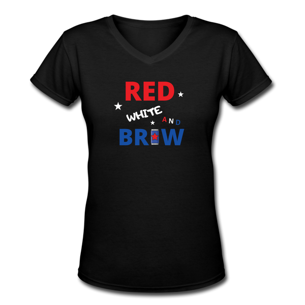 Beer shirts- "RED WHITE AND BREW" Women's V-Neck T-Shirt - black