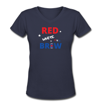 Beer shirts- "RED WHITE AND BREW" Women's V-Neck T-Shirt - navy
