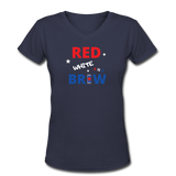 Beer shirts- "RED WHITE AND BREW" Women's V-Neck T-Shirt - navy