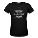 Beer shirts- "WHISKEY IS MY SPIRIT ANIMAL" Women's V-Neck T-Shirt - black