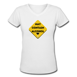 Beer shirts- "MAY CONTAIN ALCOHOL" Women's V-Neck T-Shirt - white