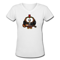 Random Designs- "ROCKIN HOOTER" Women's V-Neck T-Shirt - white