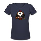 Random Designs- "ROCKIN HOOTER" Women's V-Neck T-Shirt - navy