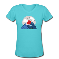 Random shirts- "RECORD MOUNTAINS" Women's V-Neck T-Shirt - aqua