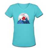 Random shirts- "RECORD MOUNTAINS" Women's V-Neck T-Shirt - aqua