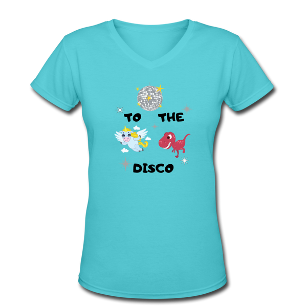Random Designs- "TO THE DISCO" Women's V-Neck T-Shirt - aqua