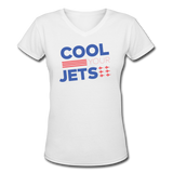 Random designs- "COOL YOUR JETS" Women's V-Neck T-Shirt - white