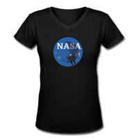 Random Designs- "NASA/ASTRO" Women's V-Neck T-Shirt - black