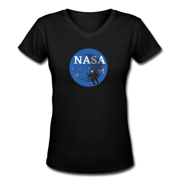Random Designs- "NASA/ASTRO" Women's V-Neck T-Shirt - black