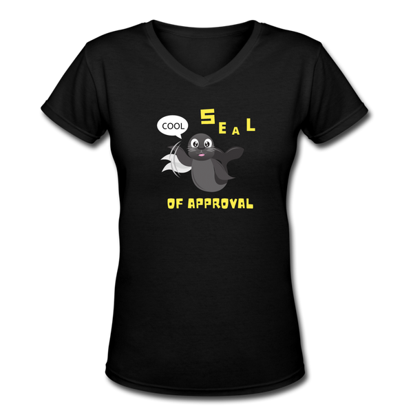 Random designs- "SEAL OF APPROVAL" Women's V-Neck T-Shirt - black
