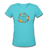 Gifts for Family- ""FAMILY FIRST" Women's V-Neck T-Shirt - aqua